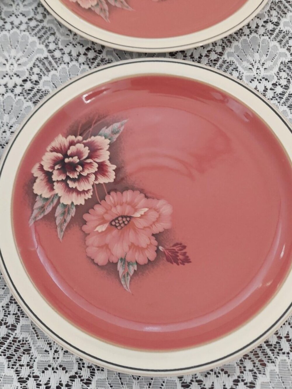 Vintage Denby England Damask Pink Stoneware Salad Plates x4 - Picture 5 of 10